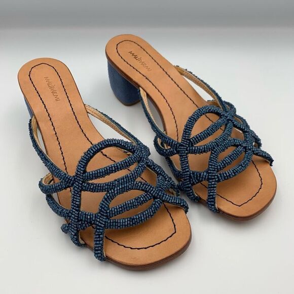 Maliparmi Cuts & Beads Slip On Mule Sandal Blue Size 7 - Picture 2 of 12
